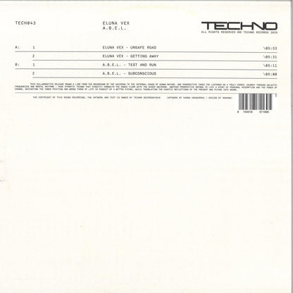 Eluna Vex / A.B.E.L. - (PRESALE 10/8/26) TECH043 (VINYL 12" TECHNO) | NEW - TECHNO *NEW*