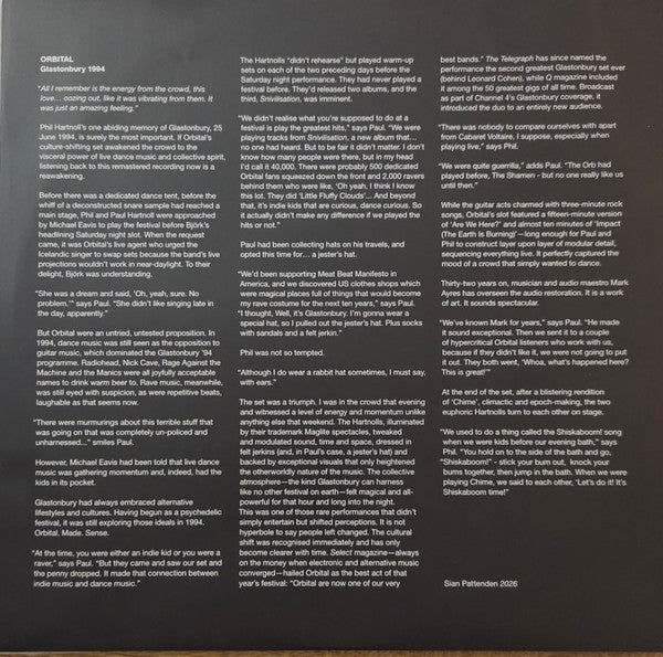 Orbital - Glastonbury 1994 (COLOR VINYL 2xLP) | NEW - TECHNO *SEALED/COLOR*