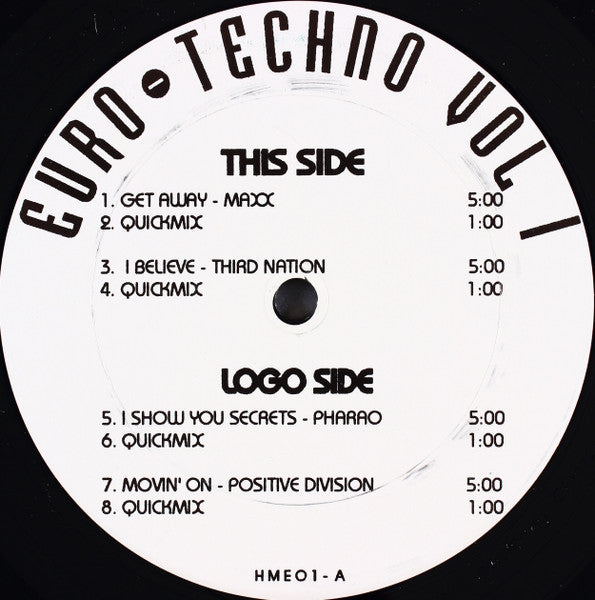Euro-Techno Vol 1 (12" VINYL) | Excellent (EX) Excellent (EX) - TECHNO / USED *EXCELLENT*