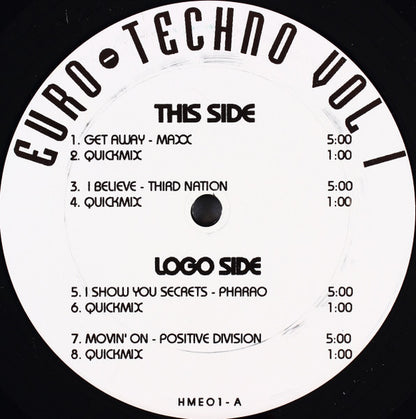 Euro-Techno Vol 1 (12" VINYL) | Excellent (EX) Excellent (EX) - TECHNO / USED *EXCELLENT*