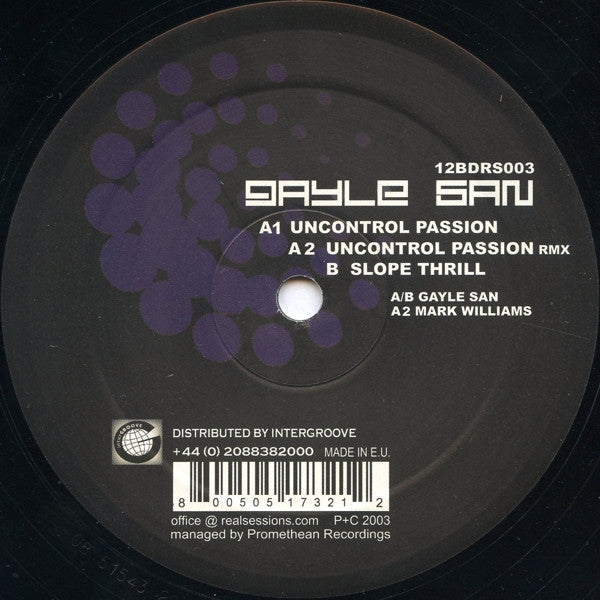 Gayle San - Uncontrol Passion (VINYL) | Excellent (EX) Generic - TECHNO / USED *EXCELLENT*