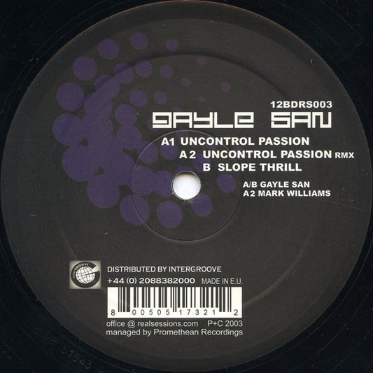 Gayle San - Uncontrol Passion (VINYL) | Excellent (EX) Generic - TECHNO / USED *EXCELLENT*