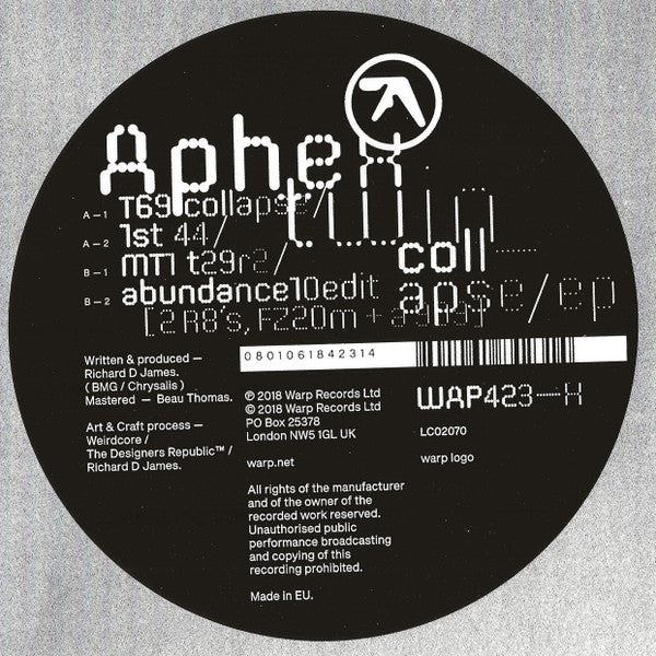 Aphex Twin Collapse EP 12" Excellent (EX) Near Mint (NM or M-)
