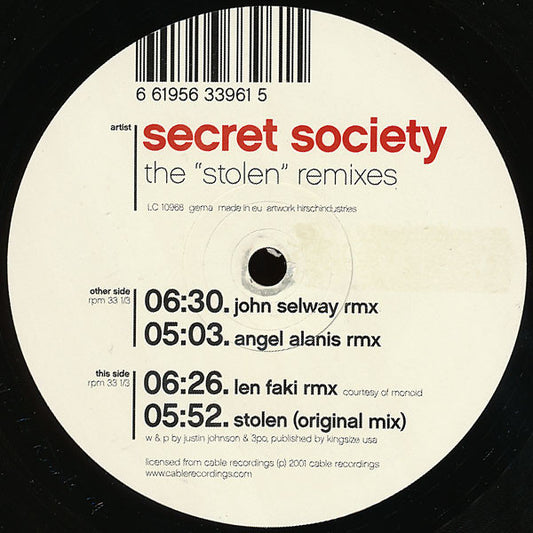 Secret Society (5) The Stolen Remixes 12" Very Good Plus (VG+) Near Mint (NM or M-)