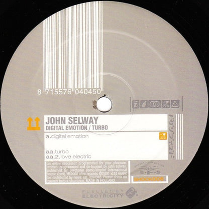 John Selway - Digital Emotion / Turbo | Very Good (VG) Excellent (EX) - TECHNO / USED *VERY GOOD*