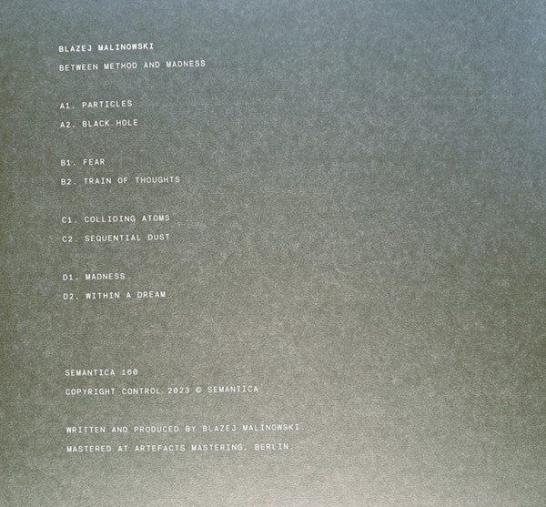 Blazej Malinowski - Between Method And Madness | Mint (M) Mint (M) - TECHNO *NEW*