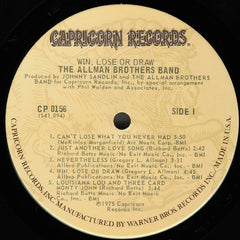 The Allman Brothers Band Win, Lose Or Draw Capricorn Records LP, Album, Ter Near Mint (NM or M-) Near Mint (NM or M-)