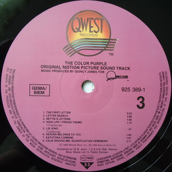 The Color Purple (Original Motion Picture Sound Track) | Near Mint (NM) Very Good Plus (VG+)
