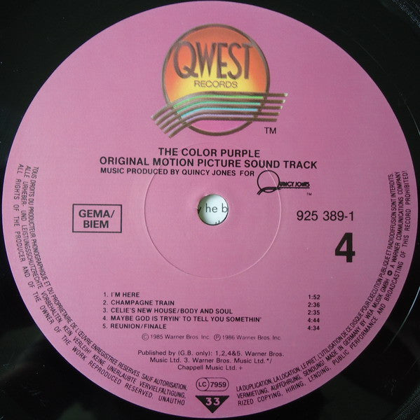 The Color Purple (Original Motion Picture Sound Track) | Near Mint (NM) Very Good Plus (VG+)