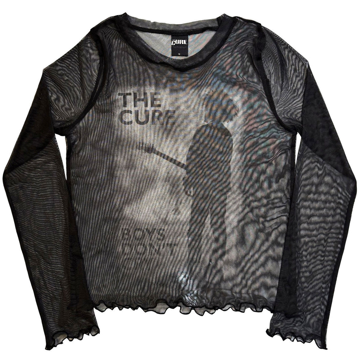 The Cure - Boys Don't Cry B&W Ladies Long Sleeve Mesh Crop Top (Black) |