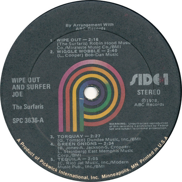 The Surfaris Wipe Out & Surfer Joe Pickwick LP, Album, RE Very Good (VG) Very Good Plus (VG+)