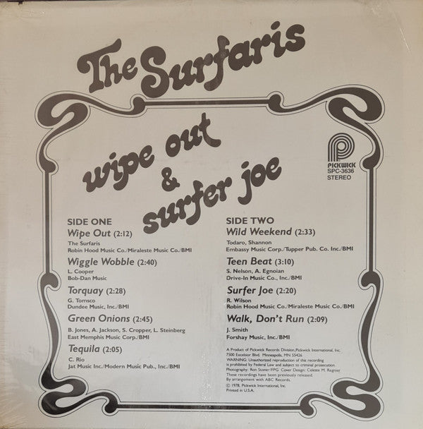 The Surfaris Wipe Out & Surfer Joe Pickwick LP, Album, RE Very Good (VG) Very Good Plus (VG+)