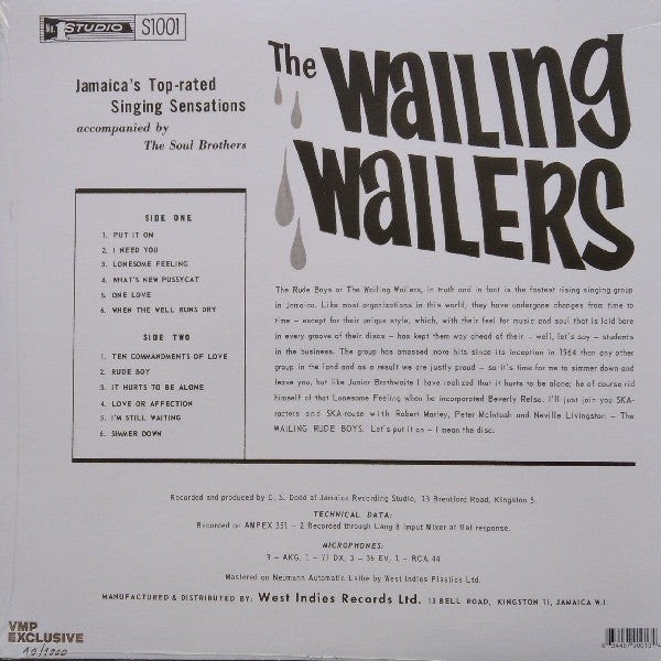 The Wailers The Wailing Wailers Studio One LP, Album, Club, Ltd, Num, RE, RM, Red Mint (M) Mint (M)