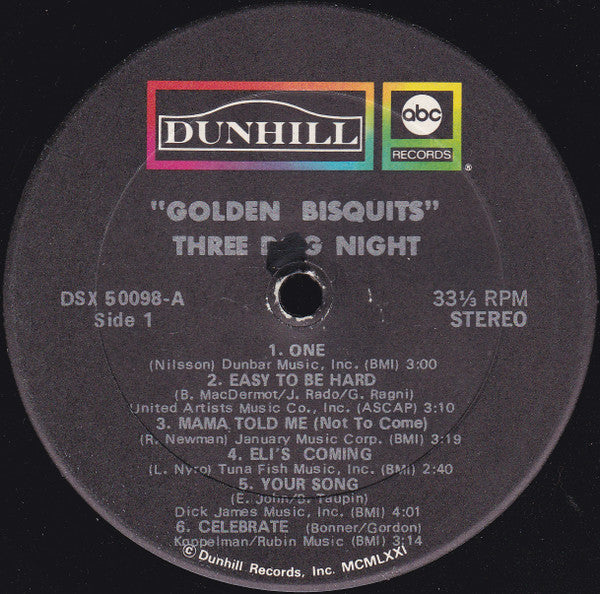 Three Dog Night Golden Bisquits Dunhill, ABC Records LP, Comp, Club Very Good Plus (VG+) Very Good Plus (VG+)