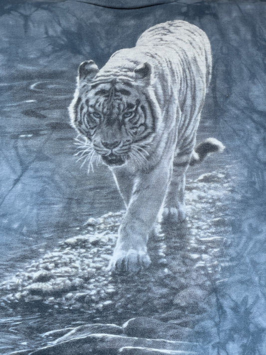 2004 White Tiger Nature Tie Dye Shirt | Men's 100% Cotton L Short Sleeve T-Shirt | Tie Dye