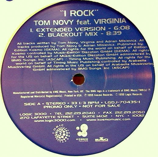 Tom Novy Feat. Virginia (27) I Rock Logic 3000 Records 12", Promo Near Mint (NM or M-) Very Good Plus (VG+)