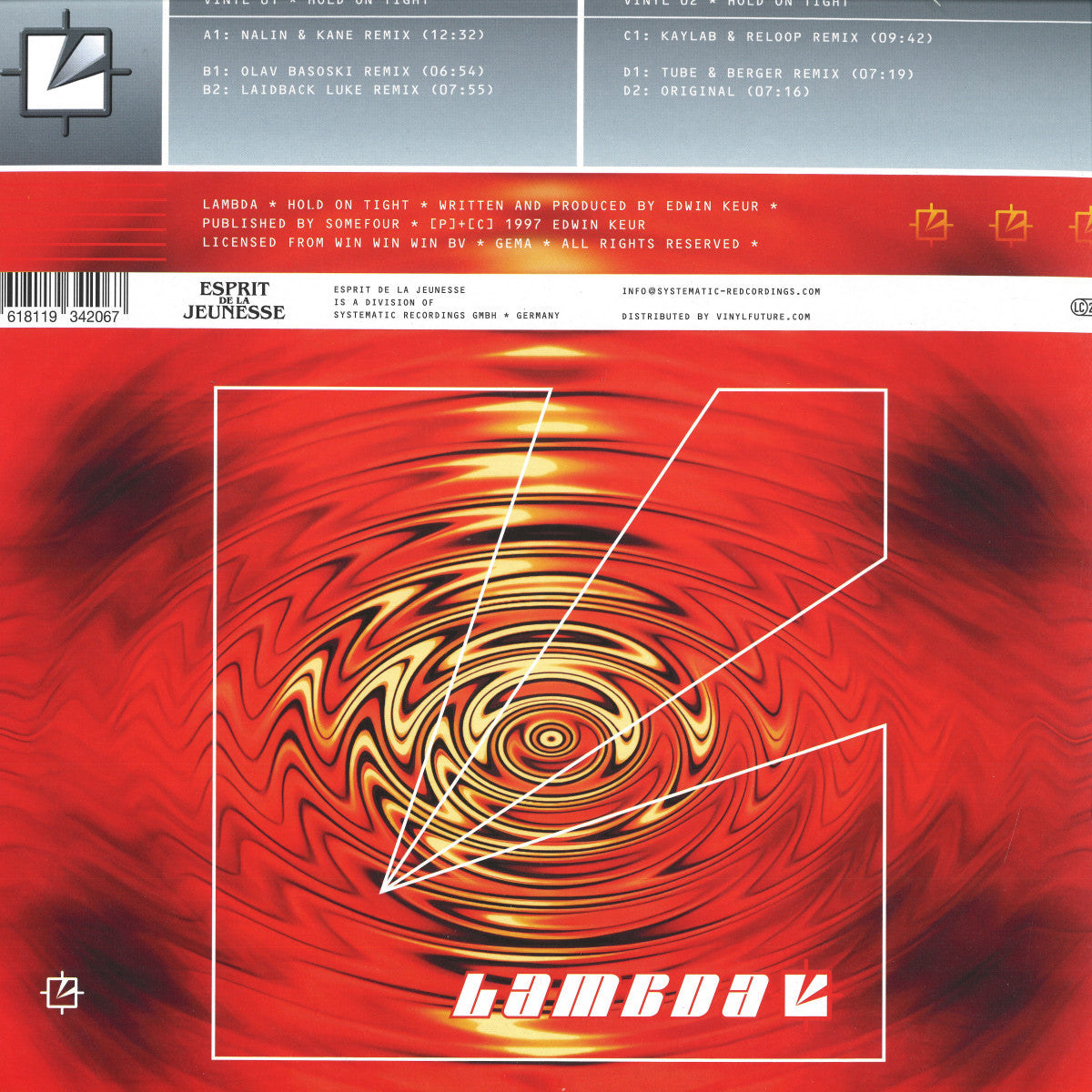Lambda - Hold On Tight Remixes (RED VINYL 2x12" Esprit de la Jeunesse) | NEW Mint (M) Mint (M) - TRANCE *NEW*