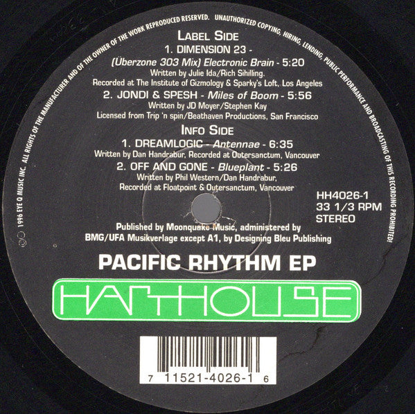 Various - Pacific Rhythm EP (VINYL LP) | Excellent (EX) Very Good Plus (VG+) - TRANCE / USED *EXCELLENT*