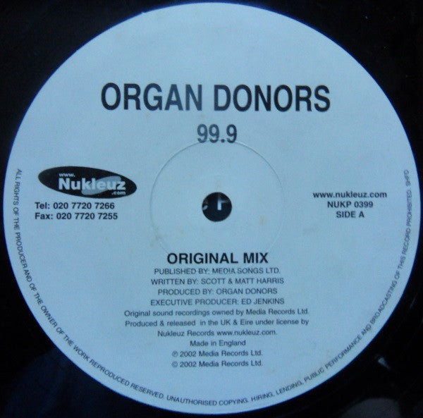 Organ Donors - 99.9 | Very Good Plus (VG+) Excellent (EX) - TRANCE / USED *VERY GOOD+*