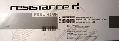Resistance D - Feel High | Very Good Plus (VG+) Excellent (EX) - TRANCE / USED *VERY GOOD+*