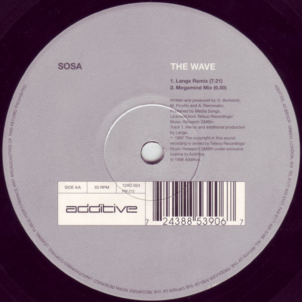 Sosa - The Wave (VINYL 12" ADDITIVE 12AD 024 1998) | Very Good Plus Plus (VG++) Excellent+ (EX+) - TRANCE / USED *VERY GOOD++*