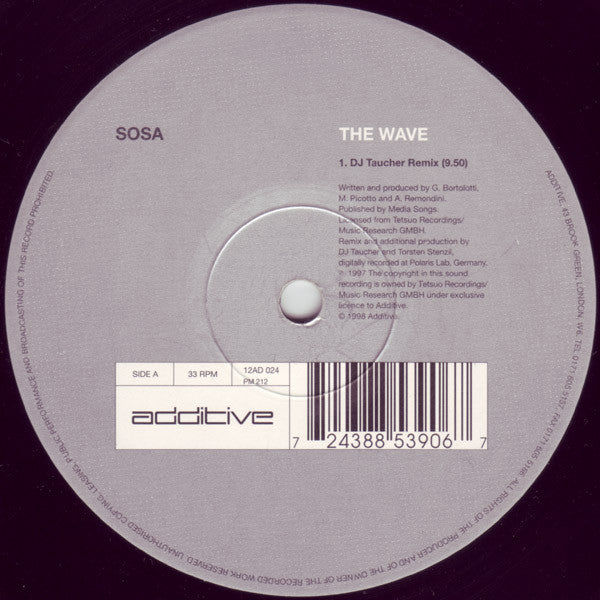 Sosa - The Wave (VINYL 12" ADDITIVE 12AD 024 1998) | Very Good Plus Plus (VG++) Excellent+ (EX+) - TRANCE / USED *VERY GOOD++*