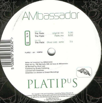 AMBASSADOR (2) - The Fade (VINYL LP Platipus PLAT62 1999) | Very Good Plus (VG+) Very Good Plus (VG+) - TRANCE / USED *VERY GOOD+*