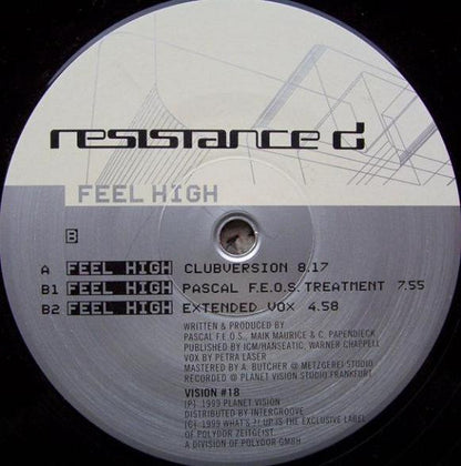 Resistance D - Feel High | Very Good Plus (VG+) Excellent (EX) - TRANCE / USED *VERY GOOD+*