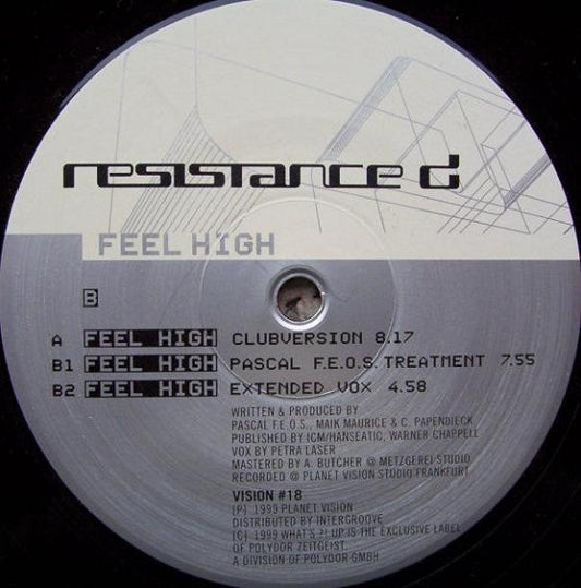 Resistance D - Feel High | Very Good Plus (VG+) Excellent (EX) - TRANCE / USED *VERY GOOD+*