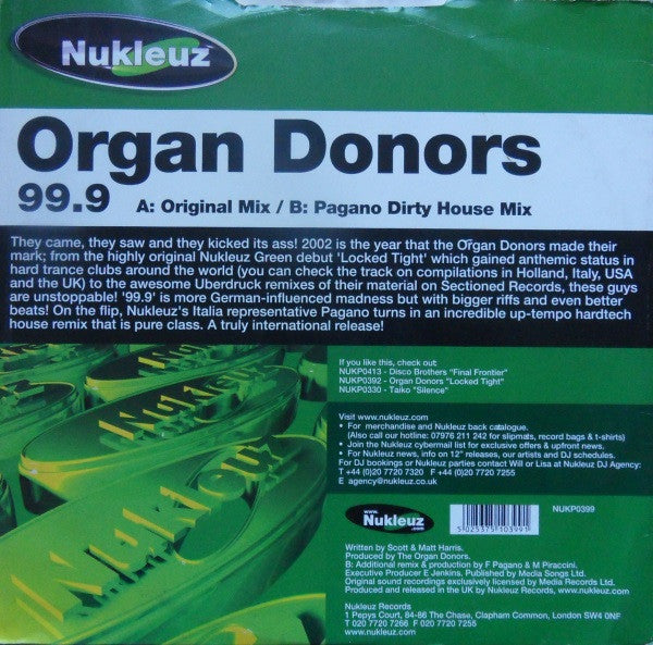 Organ Donors - 99.9 | Very Good Plus (VG+) Excellent (EX) - TRANCE / USED *VERY GOOD+*