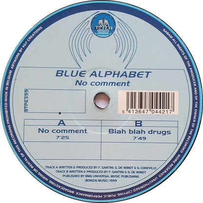 Blue Alphabet - No Comment / Blah Blah Drugs | Very Good Plus (VG+) Very Good (VG) - TRANCE / USED *VERY GOOD+*