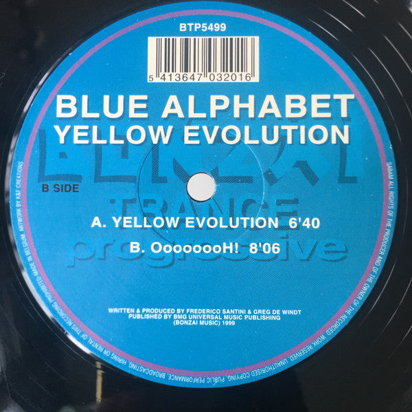 Blue Alphabet Yellow Evolution 12" Very Good (VG) Excellent (EX)