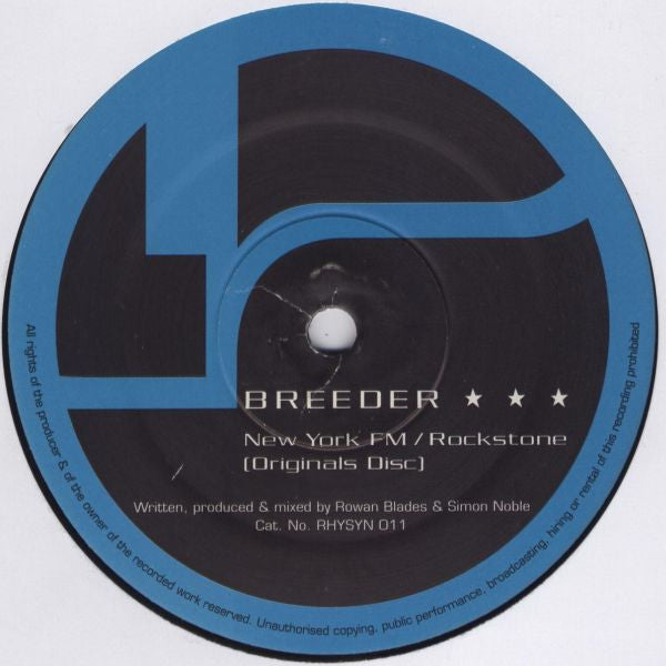 Breeder - New York FM / Rockstone (Originals Disc) | Very Good (VG) Generic - TRANCE / USED *VERY GOOD*