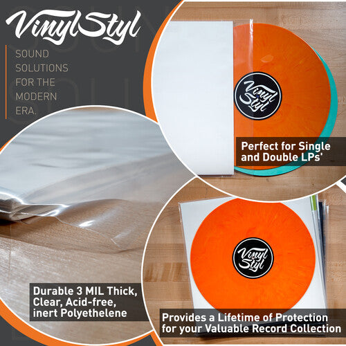 Vinyl Styl - Vinyl Styl®VS-P-012 12 Inch Outer Record Sleeves - Resealable Flap - 50 Count (Clear) |