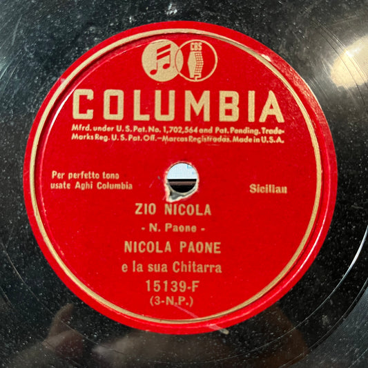 Nostalgia Siciliana / Zio Nicola (10" 78RPM RECORD) | Very Good (VG) Generic - WORLD/ITALIAN / USED *VERY GOOD*
