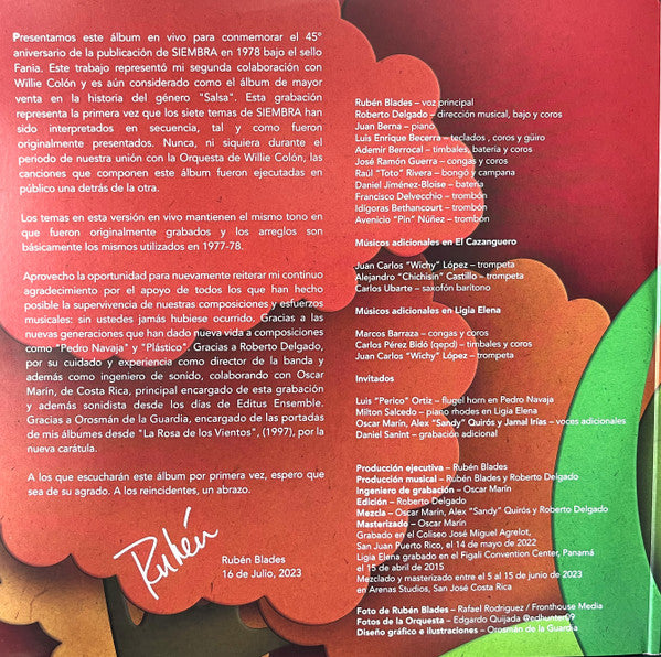 Ruben Blades - Siembra 45 Aniversario En Vivo en el Coliseo de Puerto Rico 14 de mayo 2022 (2xVINYL) | Mint (M) Mint (M) - WORLD/LATIN *SEALED*