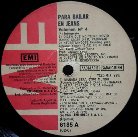 Various - Para Bailar En Jeans - Vol. 4 | Excellent (EX) Generic - WORLD/LATIN / USED *EXCELLENT*