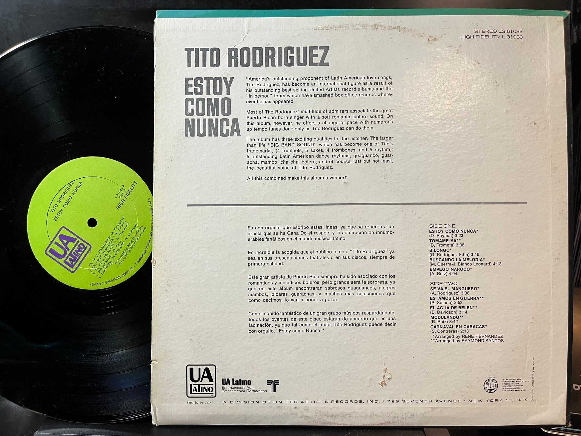 Tito Rodriguez - Estoy Como Nunca (VINYL LP) | Near Mint (NM or M-) Excellent (EX) - WORLD/LATIN / USED *NEAR MINT*