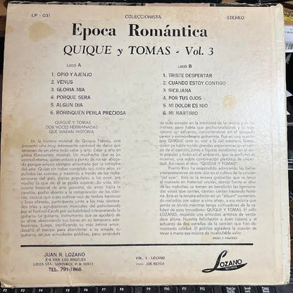 Epoca Romantica Con Quique y Tomas Vol 3 (VINYL) | Very Good Plus (VG+) Very Good (VG) - WORLD/LATIN / USED *VERY GOOD+*