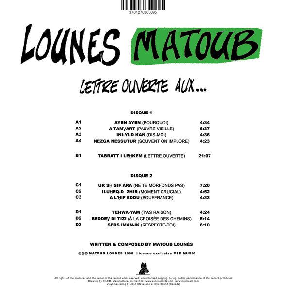 Matoub Lounes - Lettre Ouverte Aux... (VINYL 2xLP Elmir MIR08LP 2023) | - WORLD *SEALED*