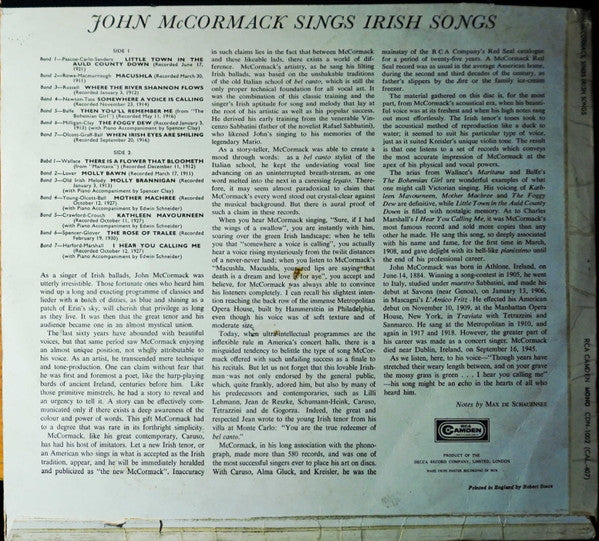 John McCormack (2) - John McCormack Sings Irish Songs | Excellent (EX) Very Good Plus (VG+) - WORLD / USED *EXCELLENT+*