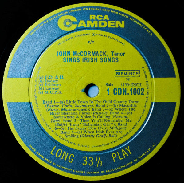 John McCormack Sings Irish Songs | Excellent (EX) Very Good Plus (VG+)