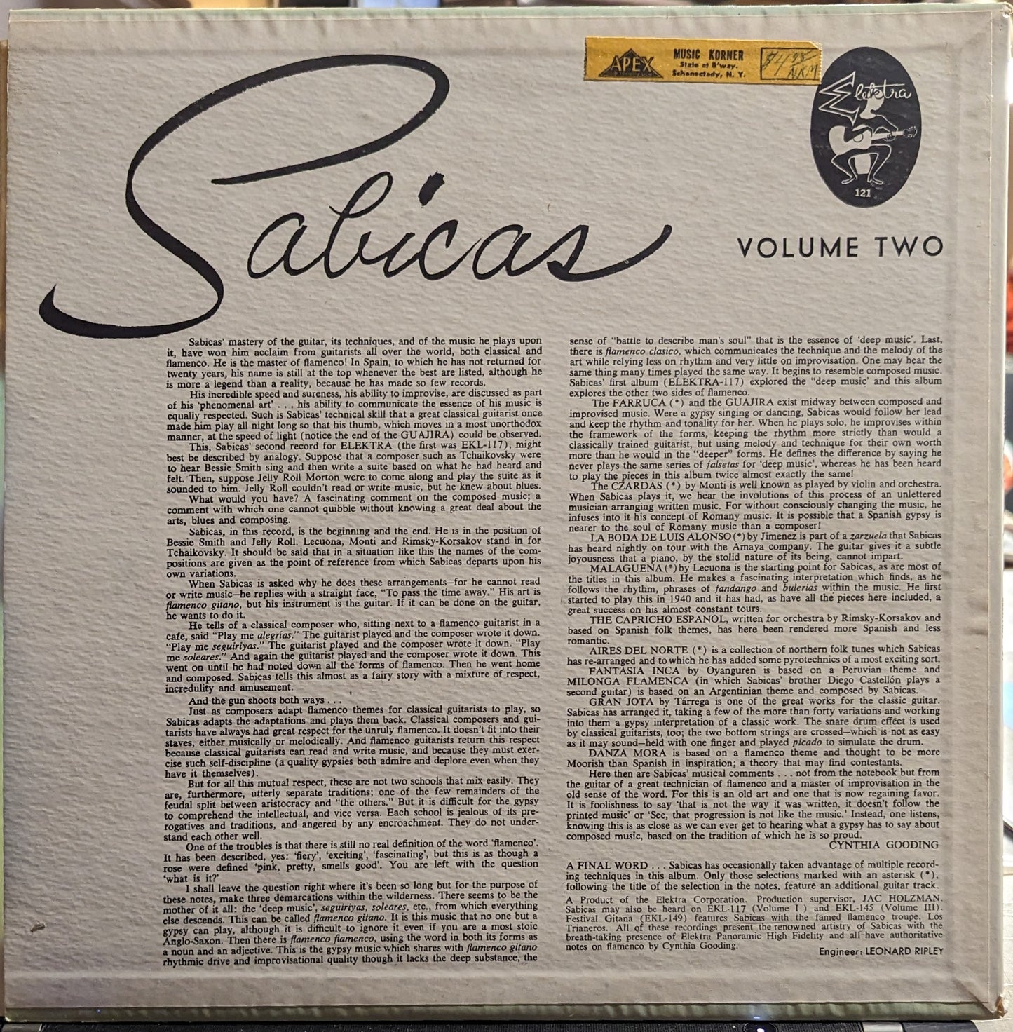 Sabicas - The Greatest Flamenco Guitarist Volume II | Excellent (EX) Excellent (EX) - WORLD / USED *EXCELLENT+*