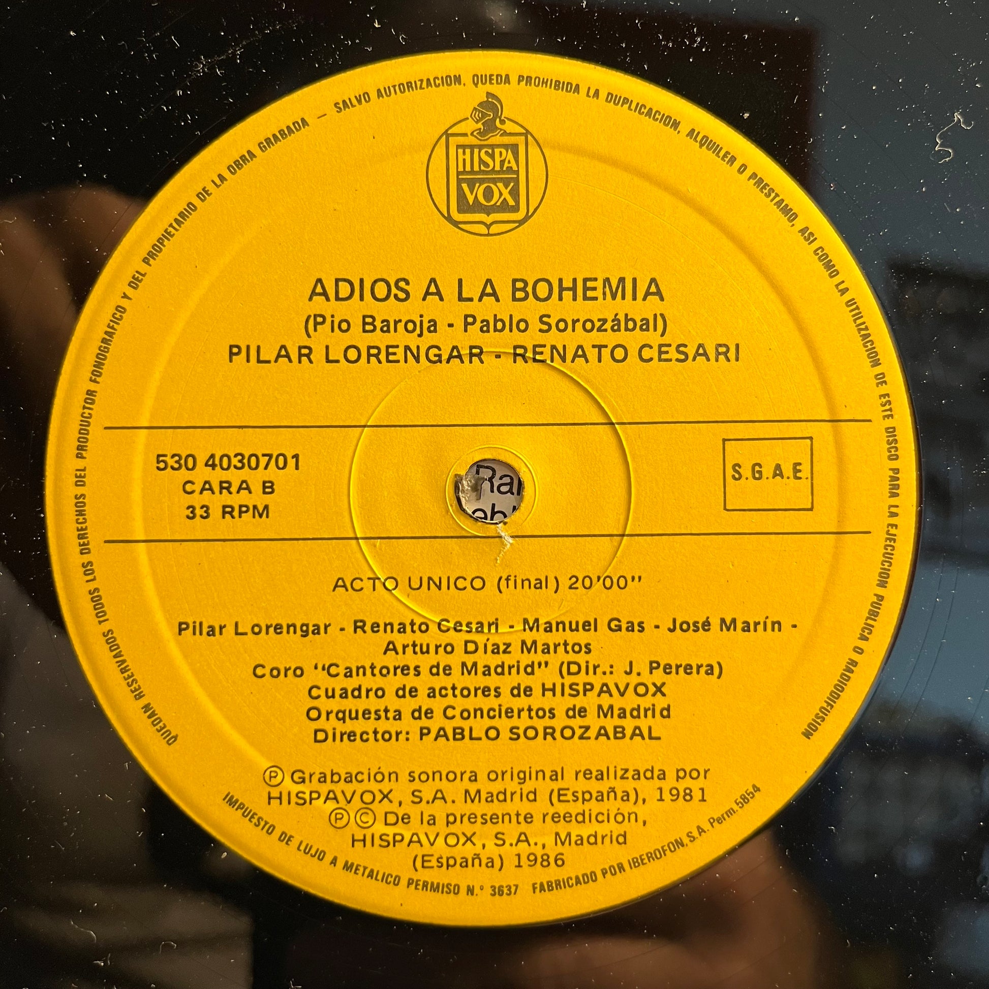 Pablo Sorozabal - Adios A La Bohemia | Excellent (EX) Near Mint (NM) - WORLD / USED *EXCELLENT+*