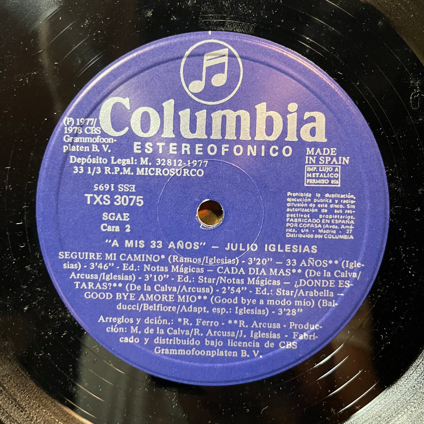 Julio Iglesias - A Mis 33 Años (VINYL LP COLUMBIA TXS 3075 1977) | USED Near Mint (NM or M-) Excellent+ (EX+) - WORLD / USED *NEAR MINT*