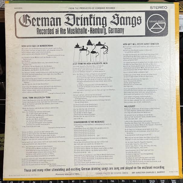 German Drinking Songs (VINYL) | Near Mint (NM or M-) Near Mint- (NM-) - WORLD / USED *NEAR MINT*