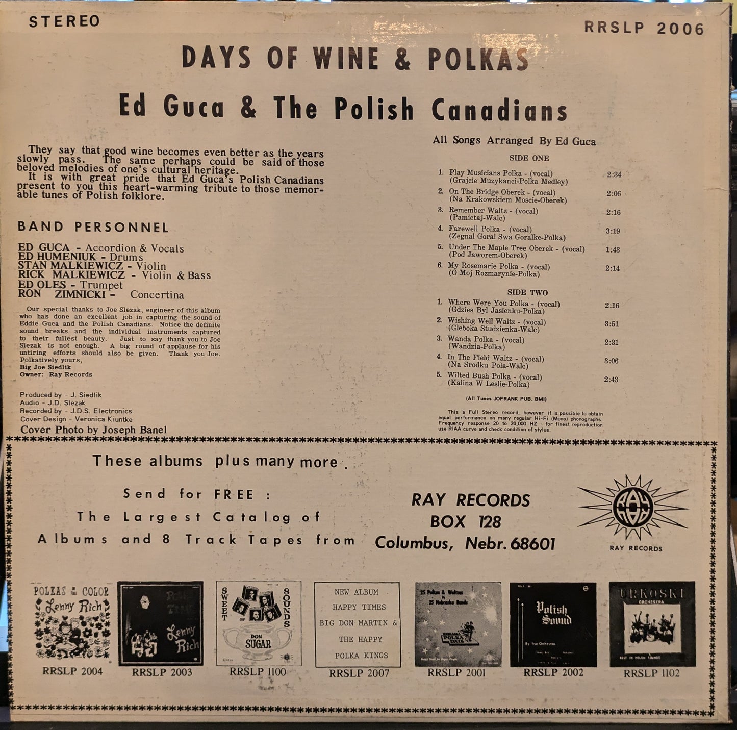 Ed Guca And The Polish Canadians - Days Of Wine And Polkas | Very Good Plus (VG+) Very Good Plus (VG+) - WORLD / USED *VERY GOOD+*