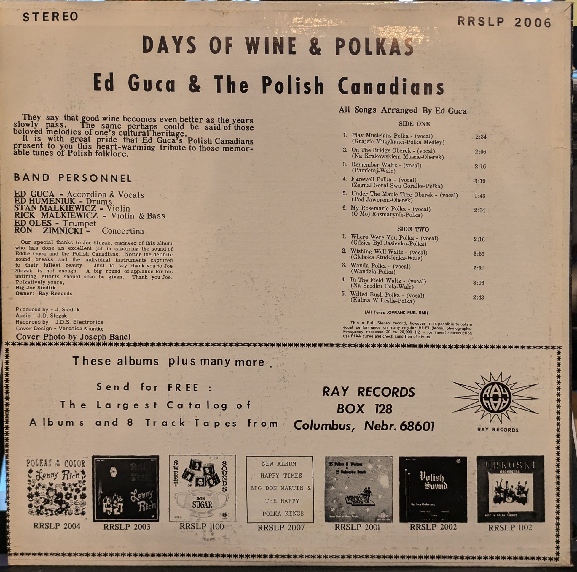 Ed Guca And The Polish Canadians - Days Of Wine And Polkas | Very Good Plus (VG+) Very Good Plus (VG+) - WORLD / USED *VERY GOOD+*