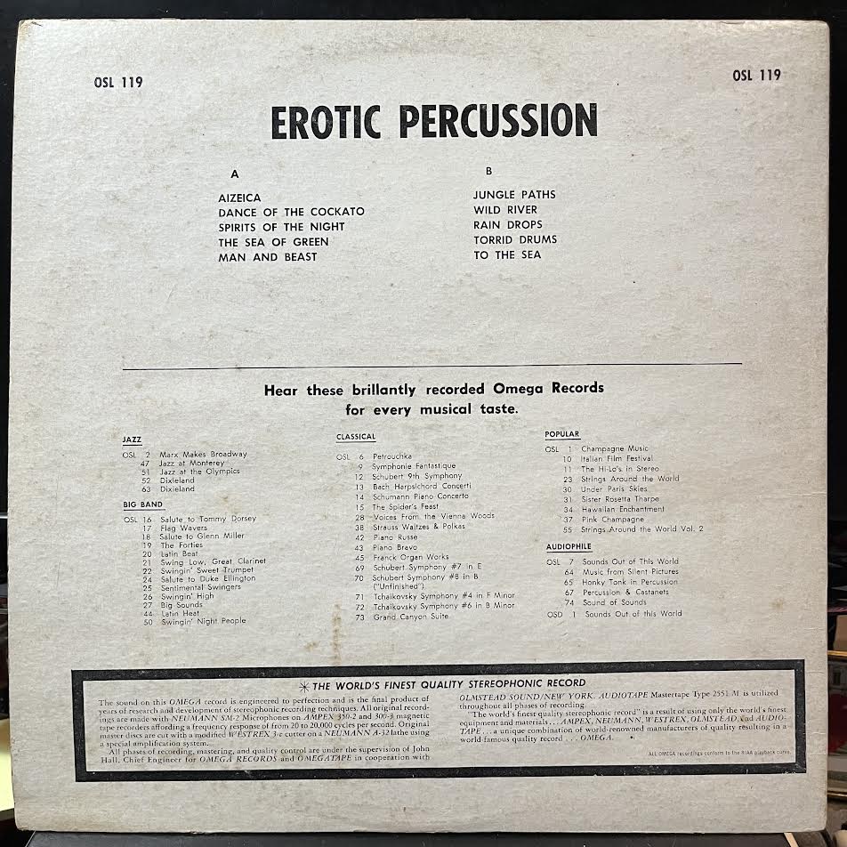 Unknown Artist - Erotic Percussion (VINYL) | Very Good Plus (VG+) Excellent (EX) - WORLD / USED *VERY GOOD+*