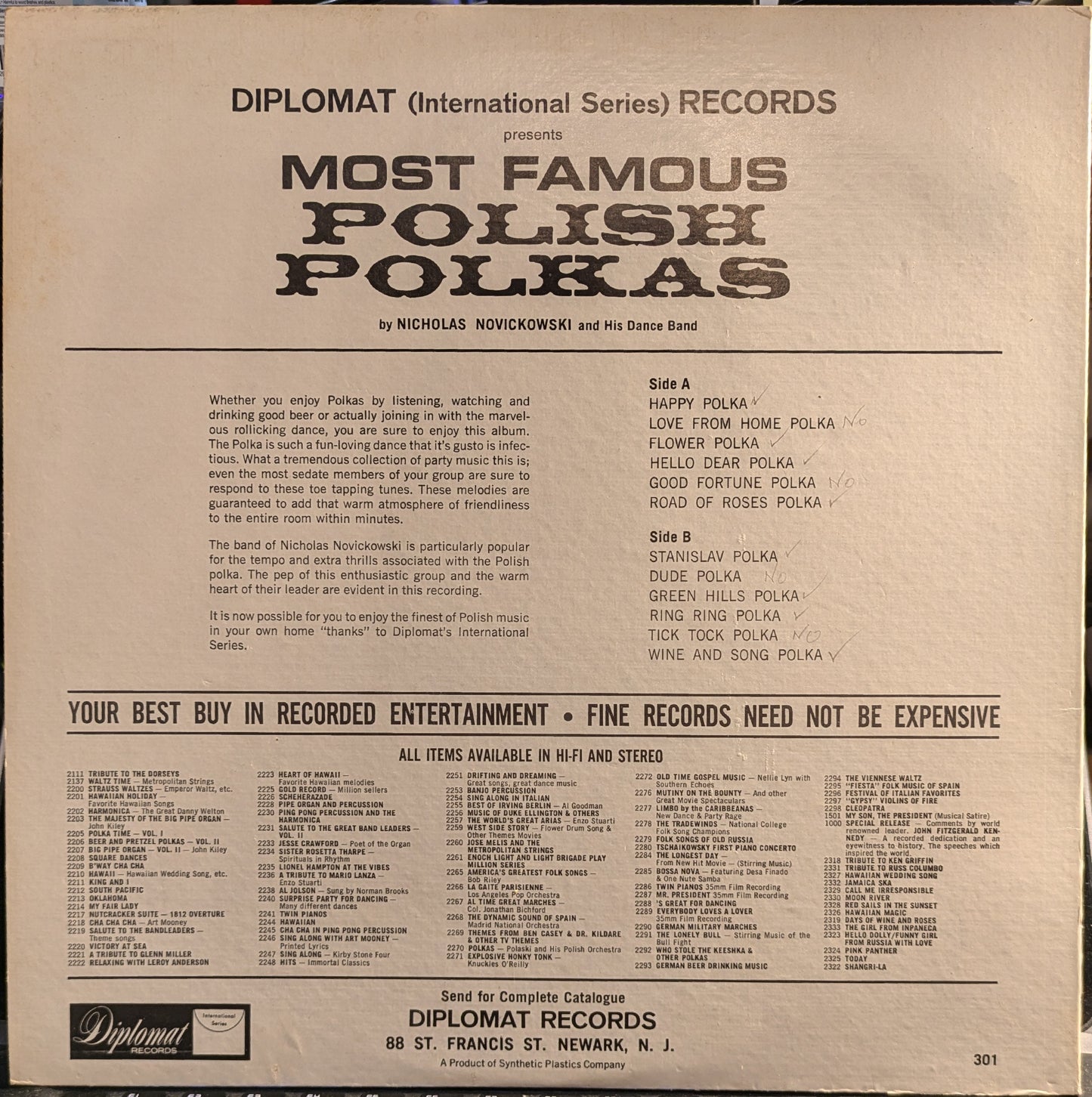 Nicholas Novickowski - Most Famous Polish Polkas By Nicholas Novickowski And His Dance Band | Very Good Plus (VG+) Very Good Plus (VG+) - WORLD / USED *VERY GOOD+*